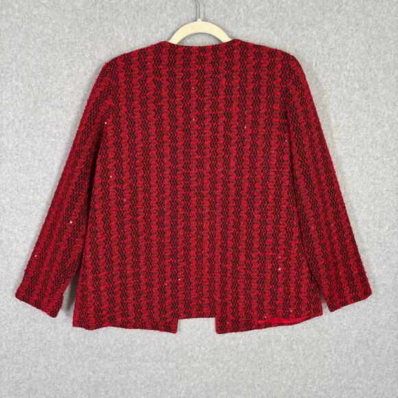 Alfred Dunner Blazer 10 Red Open Textured Sequin Shimmer Formal Party Granny - Picture 7 of 9